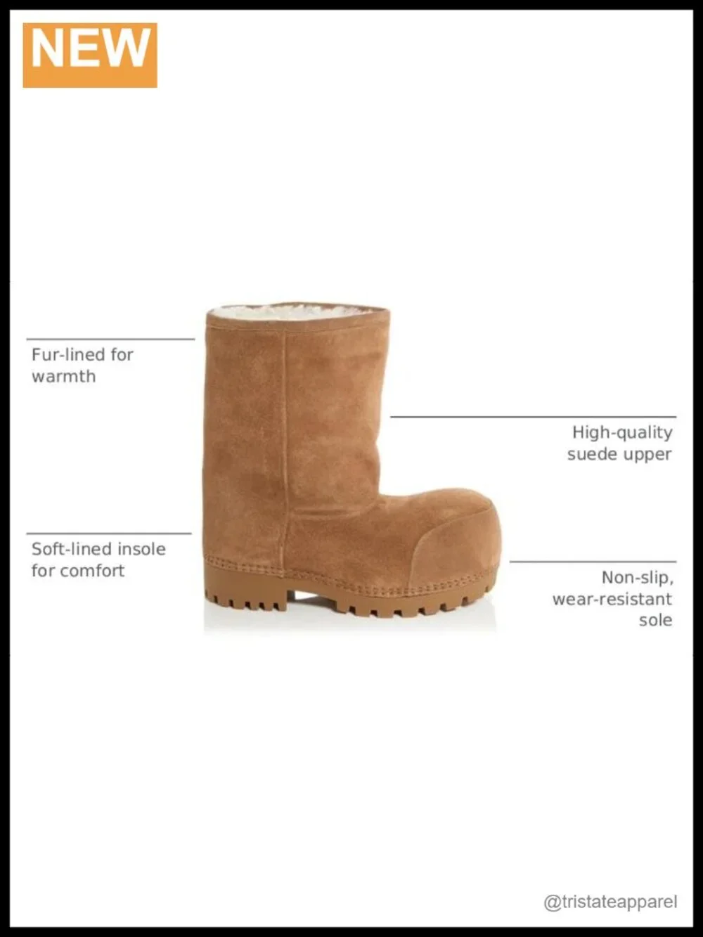 Suede Platform Snow Boots for Women Round Toe Chunky Heel Mid Calf Fur Lined